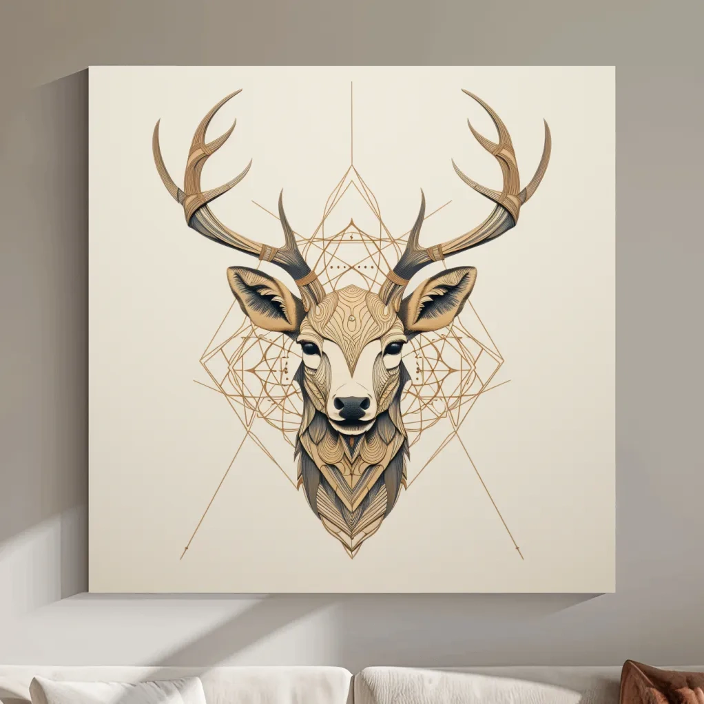 Geometric Deer Head Line Art - Tattoo Style Wildlife Wall Art