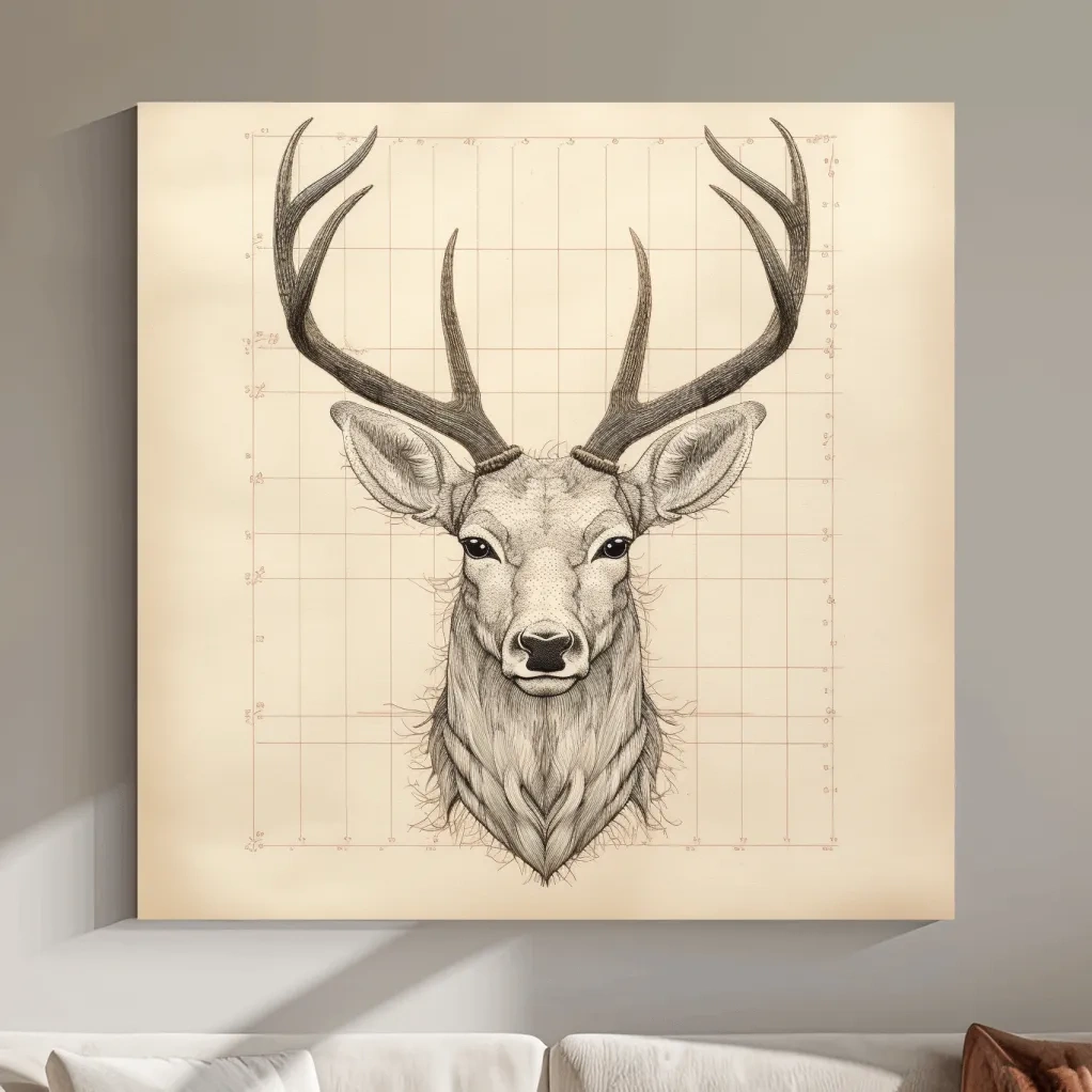 Simple drawing of a deer head, canvas wall art