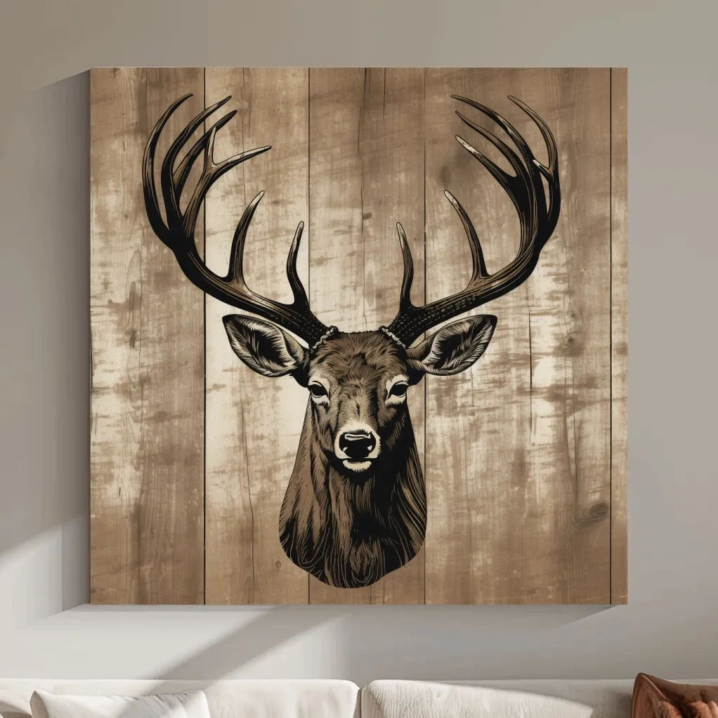 Rustic Stag Head Illustration - Vintage Cabin Lodge Wildlife Wall Art