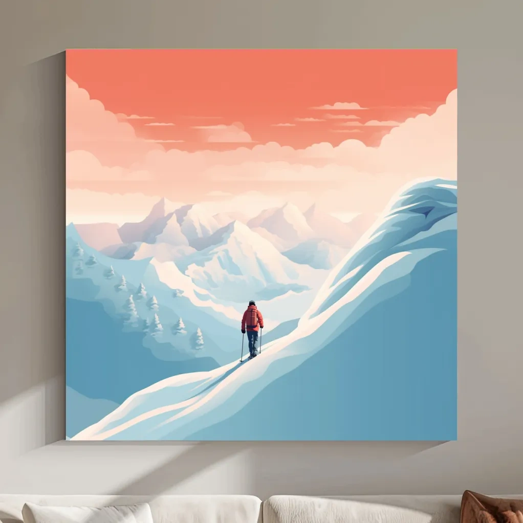 Vector art of a backcountry skier in the mountains