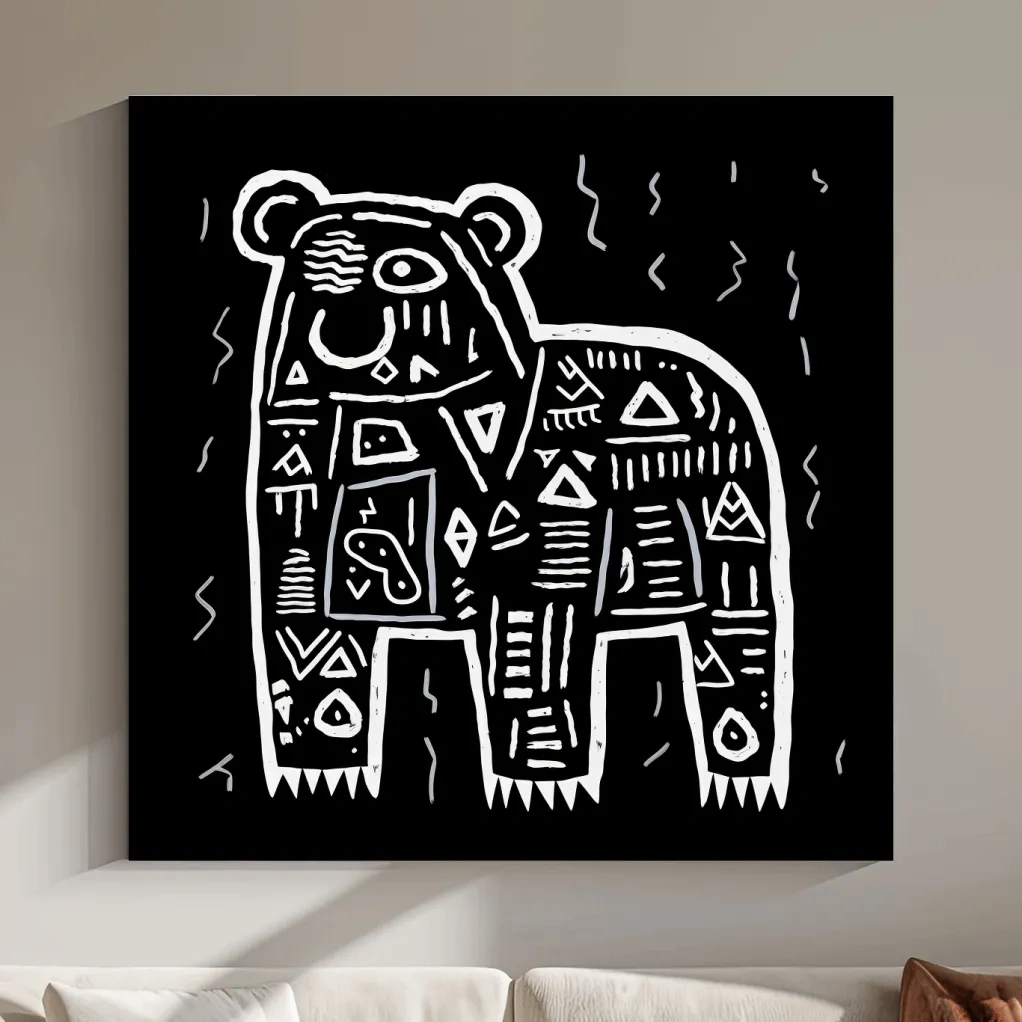 Quirky tribal doodle illustration of a bear