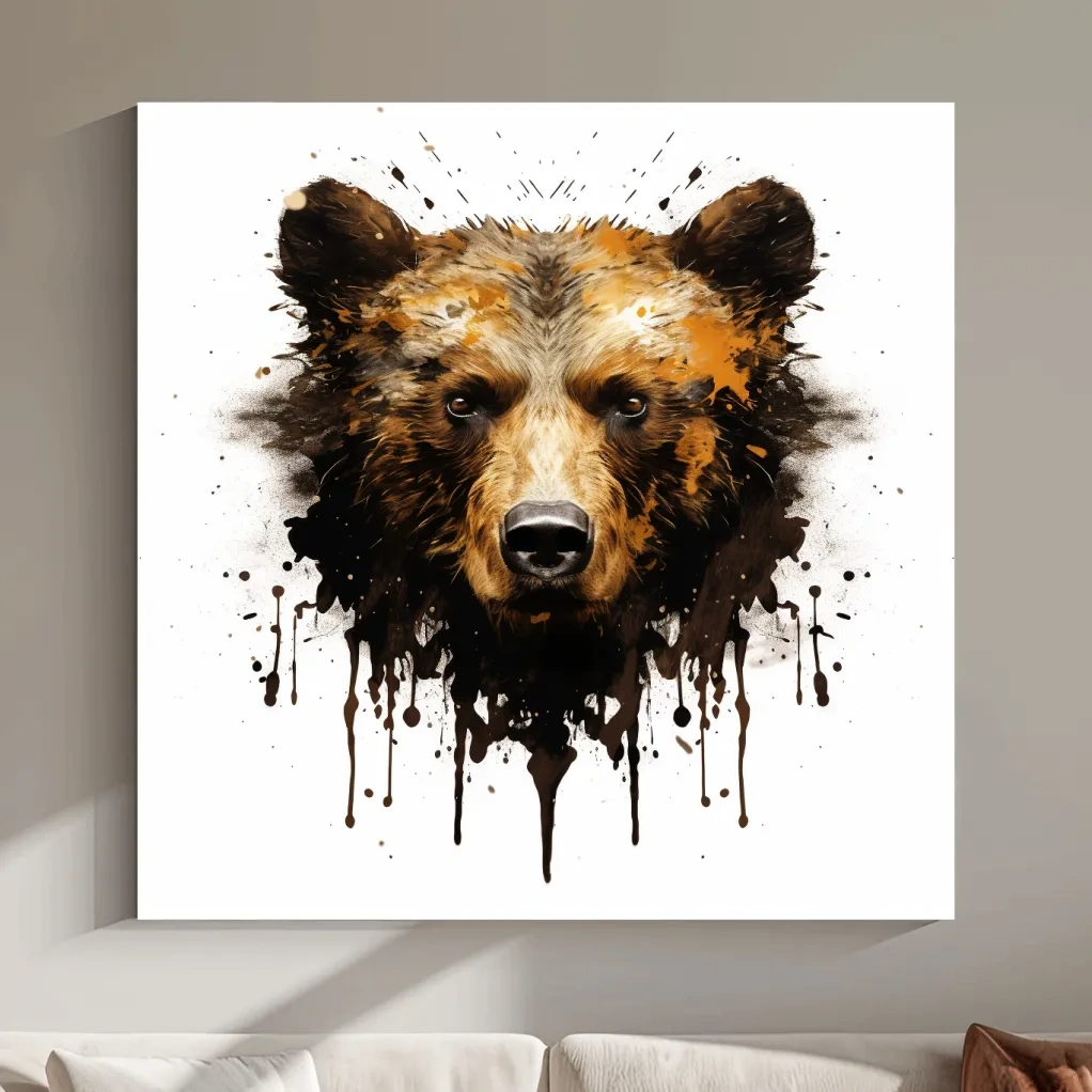 Splatter Rorschach Inkblot Paint Grizzly Bear Portrait - Wildlife Artwork