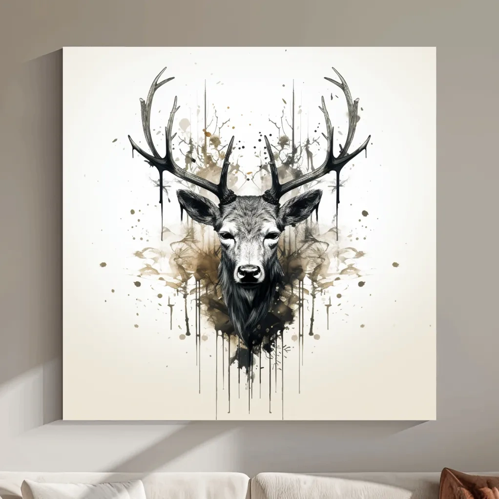 Watercolor Stag Portrait Rorschach Ink Splatter - Rustic Wildlife Artwork