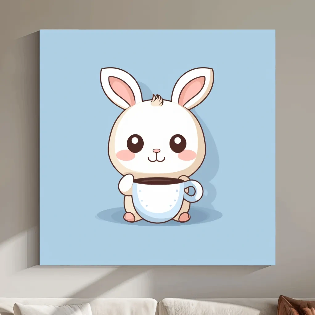 Illustration of a cute cartoon bunny drinking coffee