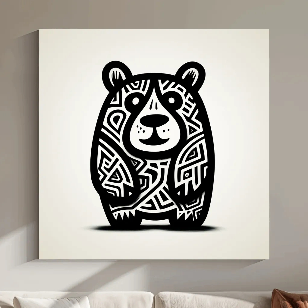 Doodle art illustration, outline of a happy cartoon bear