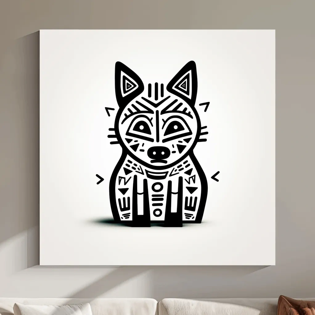 Minimalist Tribal Fox Line Art - Quirky Black And White Animal Wall Art