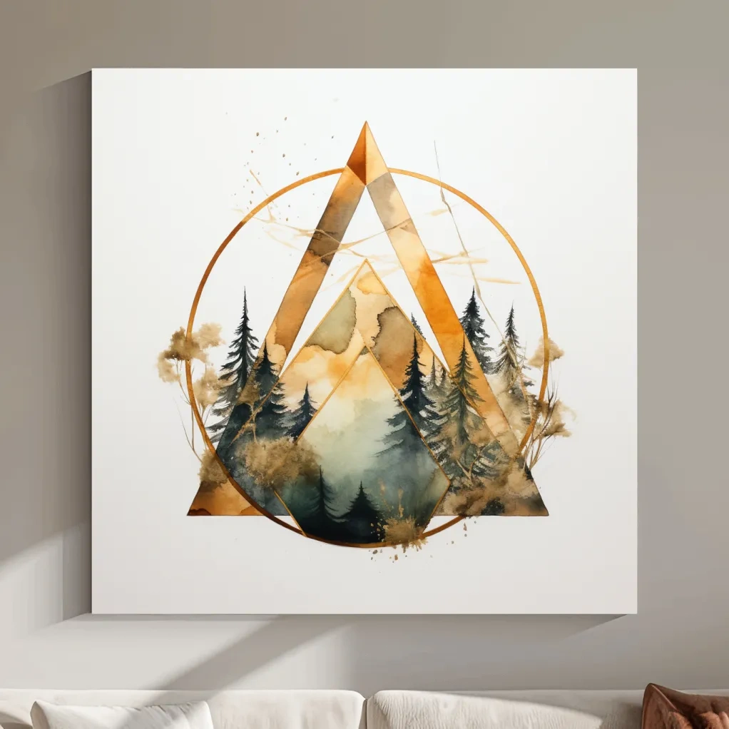 Geometric Watercolor Mountain Pine Forest - Modern Minimalist Nature Wall Art