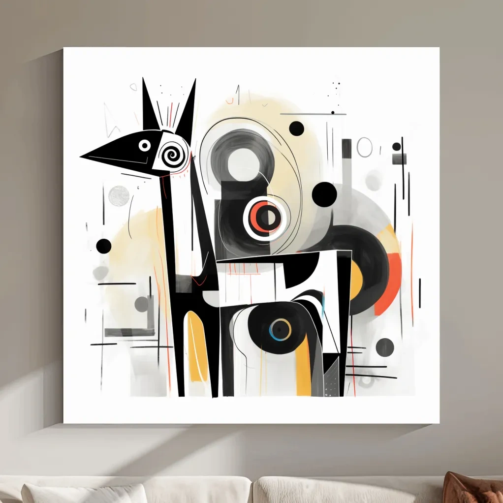 Abstract mid-century style painting of a geometric deer
