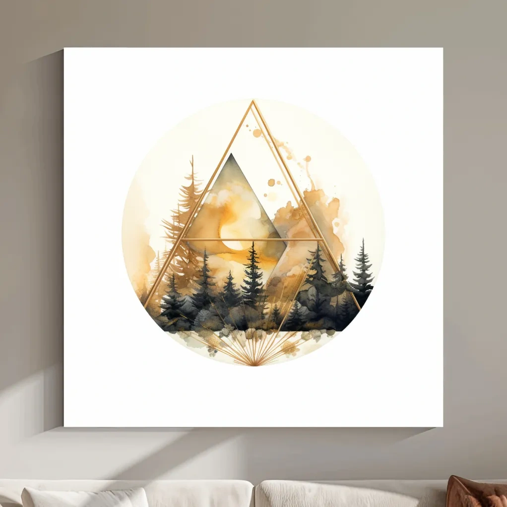 Elegant triangular rustic tree watercolour artwork