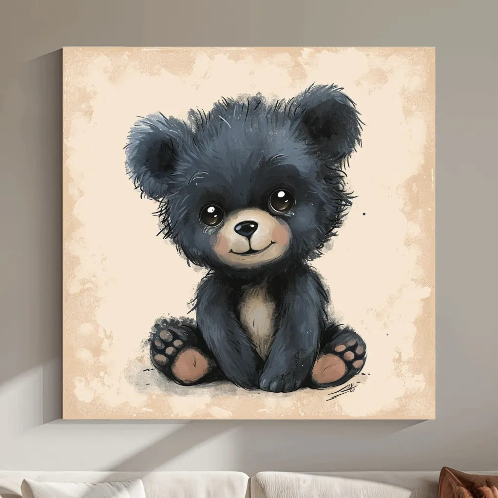 Cute Baby Bear Cub Painting - Whimsical Nursery Animal Wall Art