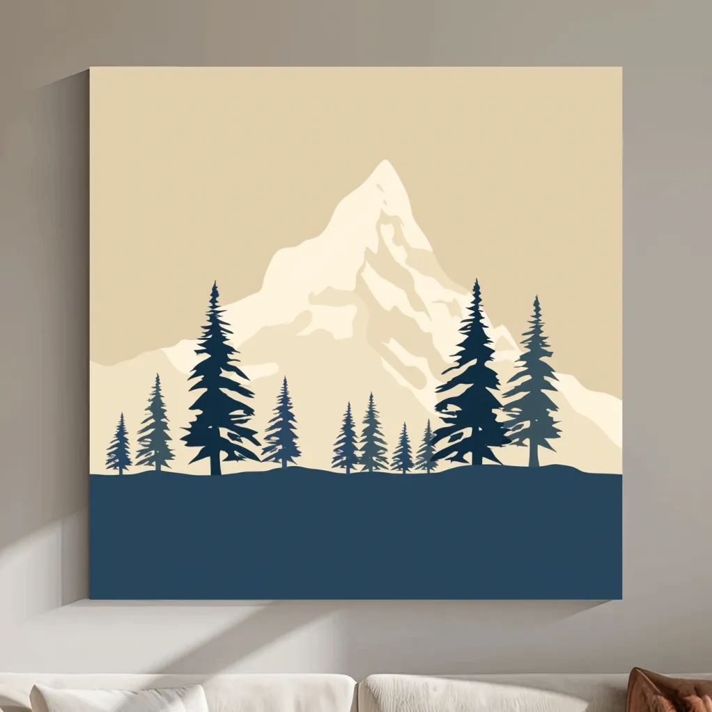 Minimalist Rustic Alpine Mountain Silhouette - Scandinavian Pine Forest Landscape Wall Art