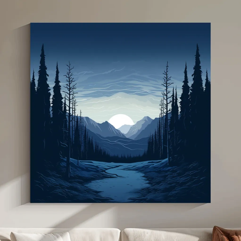 2d vector mountain art, dusk in the alpine meadows