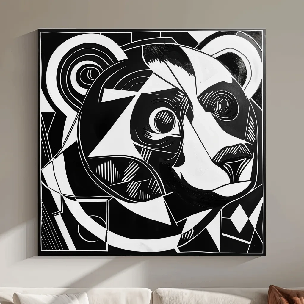Cubism style abstract painting of a black bear, modern wall art