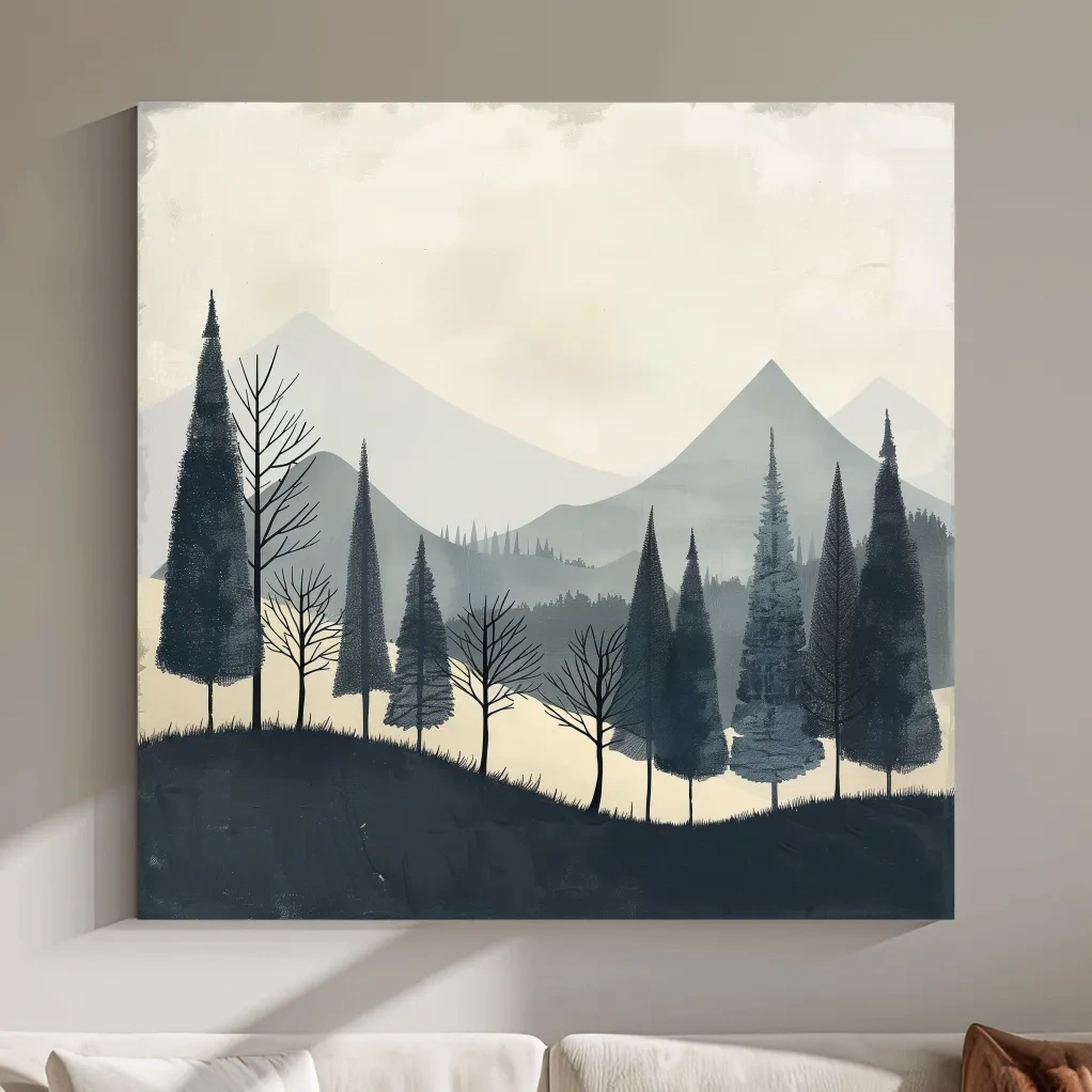 Scandinavian style forest artwork, minimal nordic wall art