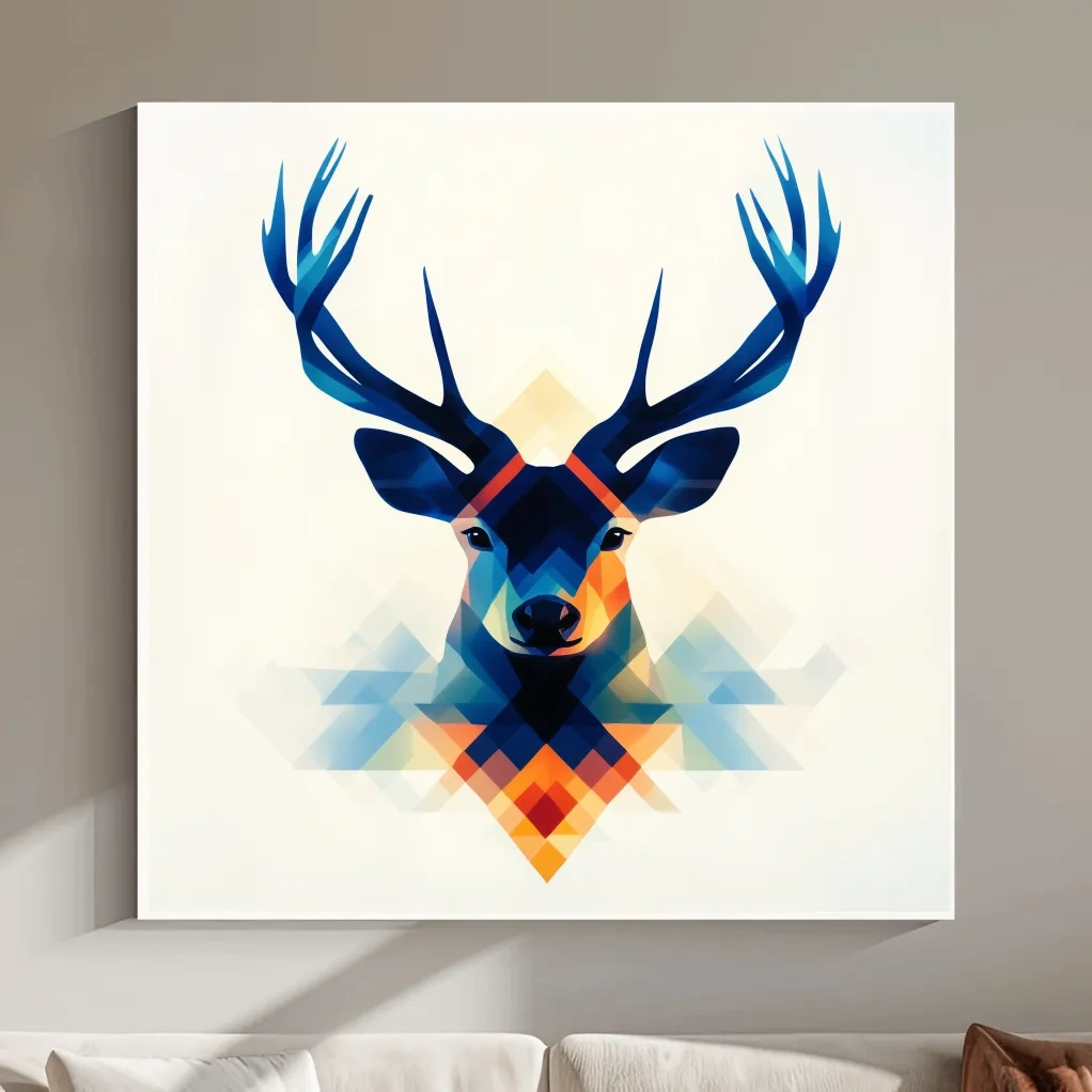 Geometric Stag Head Illustration - Colorful Abstract Wildlife Wall Art