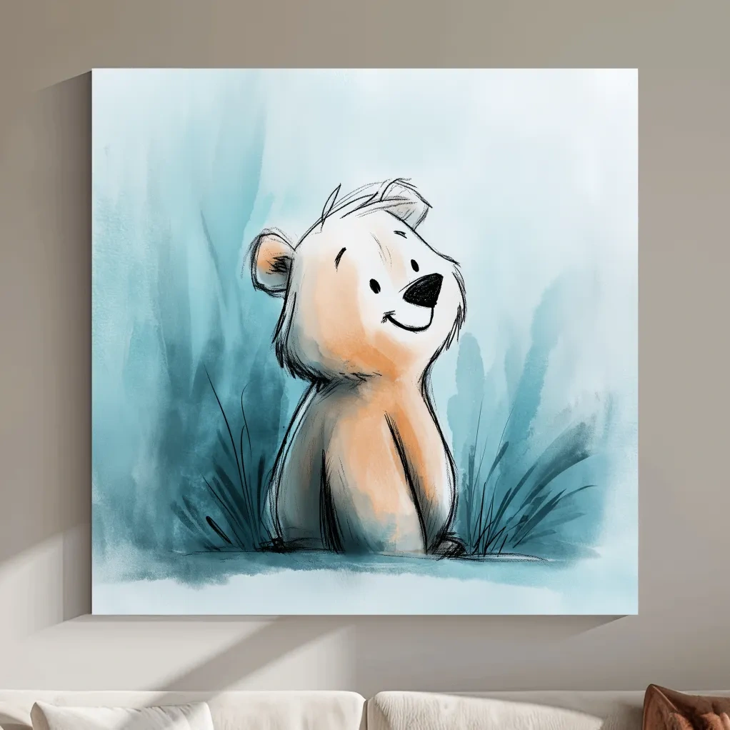 Cute Watercolor Bear Cub Illustration - Whimsical Nursery Animal Wall Art
