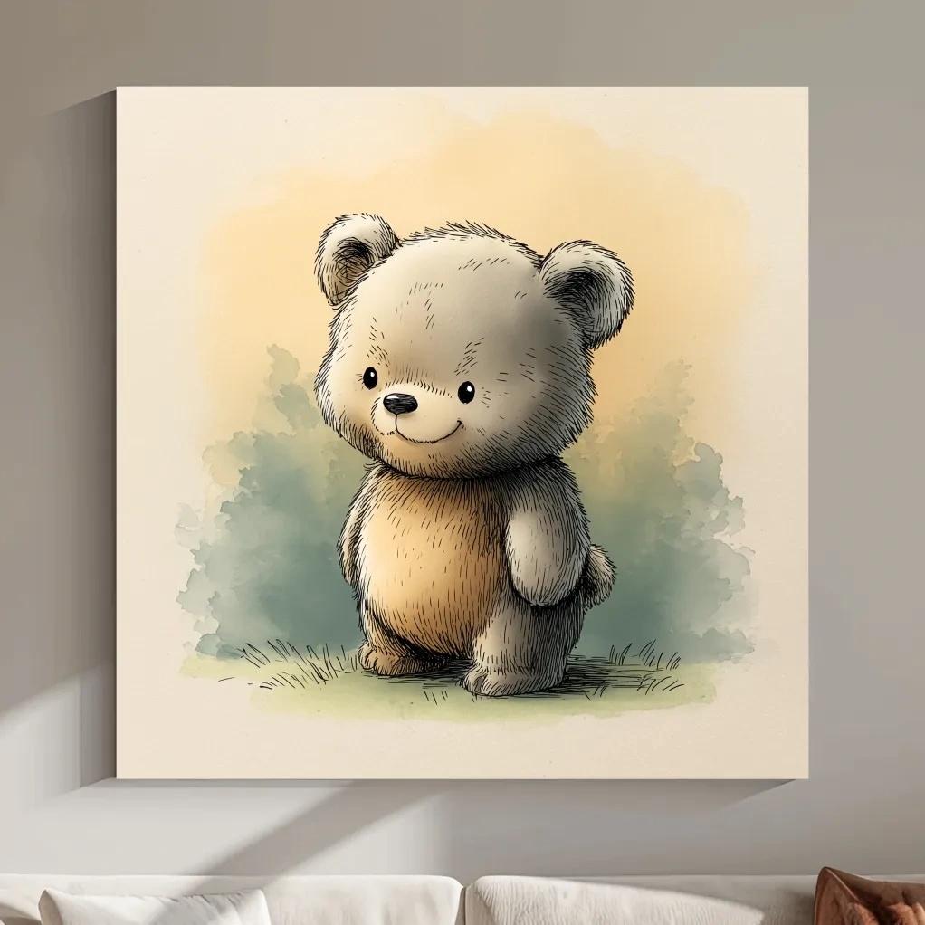 Cute Watercolor Teddy Bear Illustration - Whimsical Nursery Animal Wall Art