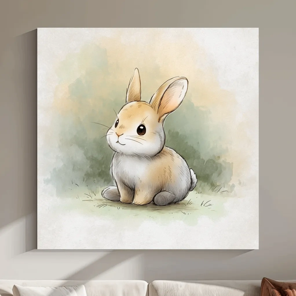 Cute Baby Bunny Watercolor Illustration - Whimsical Nursery Animal Wall Art