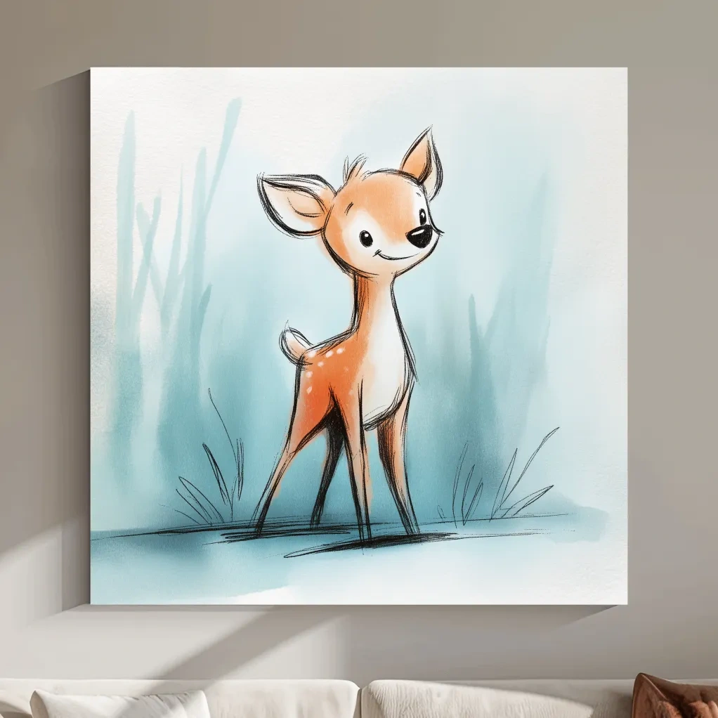 Cute Baby Deer Watercolor Illustration - Whimsical Woodland Nursery Wall Art