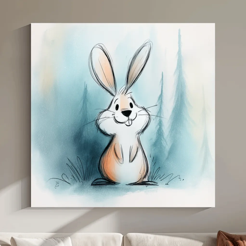 Cute Watercolor Bunny Illustration - Whimsical Woodland Nursery Wall Art