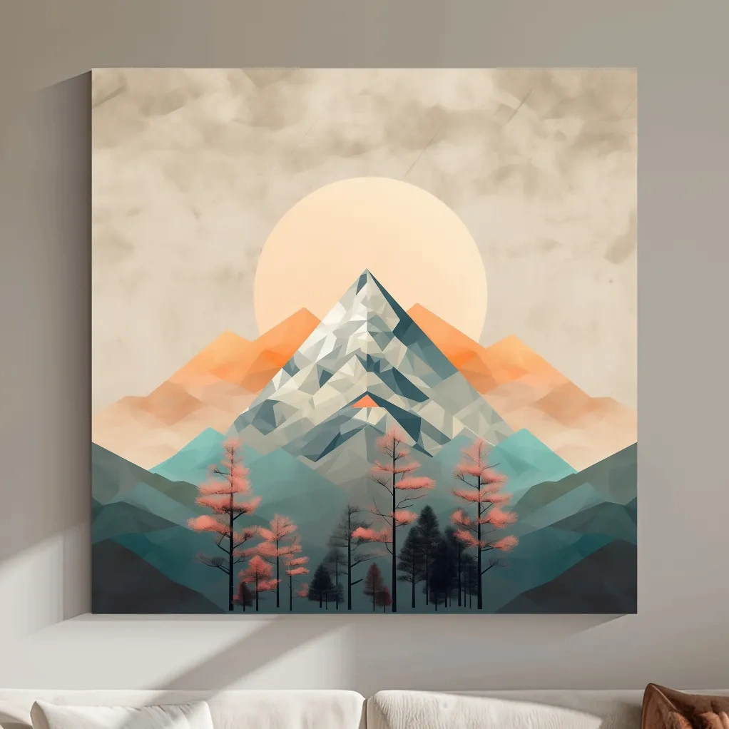 Minimalist Alpine Mountain Sunrise Artwork - Modern Landscape Wall Art