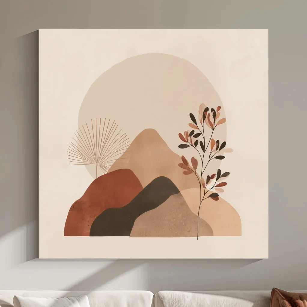 Boho Abstract Mountain Silhouette - Neutral Terracotta Botanical Wall Art