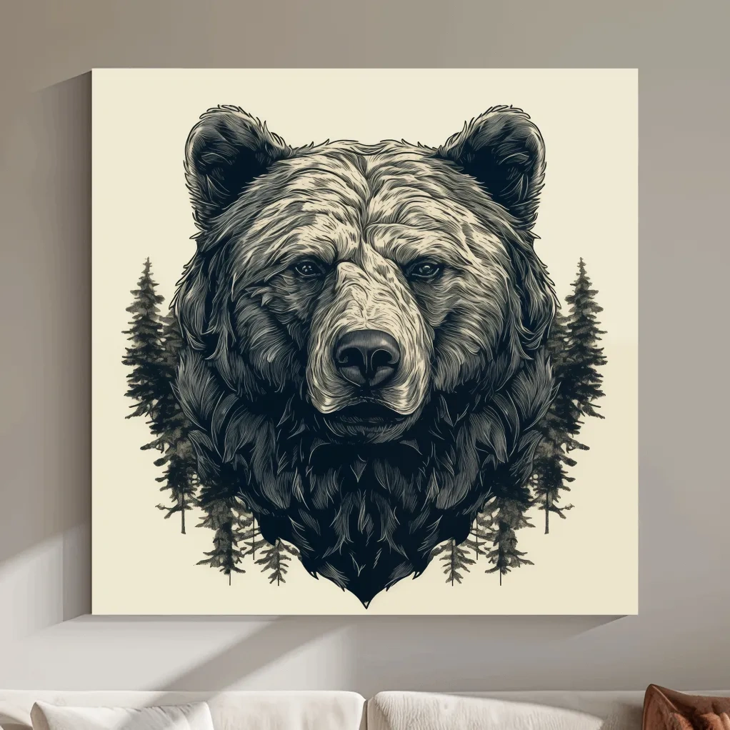 Grizzly Bear Portrait Illustration Artwork - Vintage Wilderness Forest Wall Art