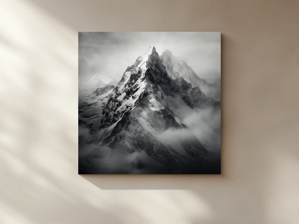 Moody Monochrome Snowcapped Mountain Peaks - Photographic Alpine Wall Art