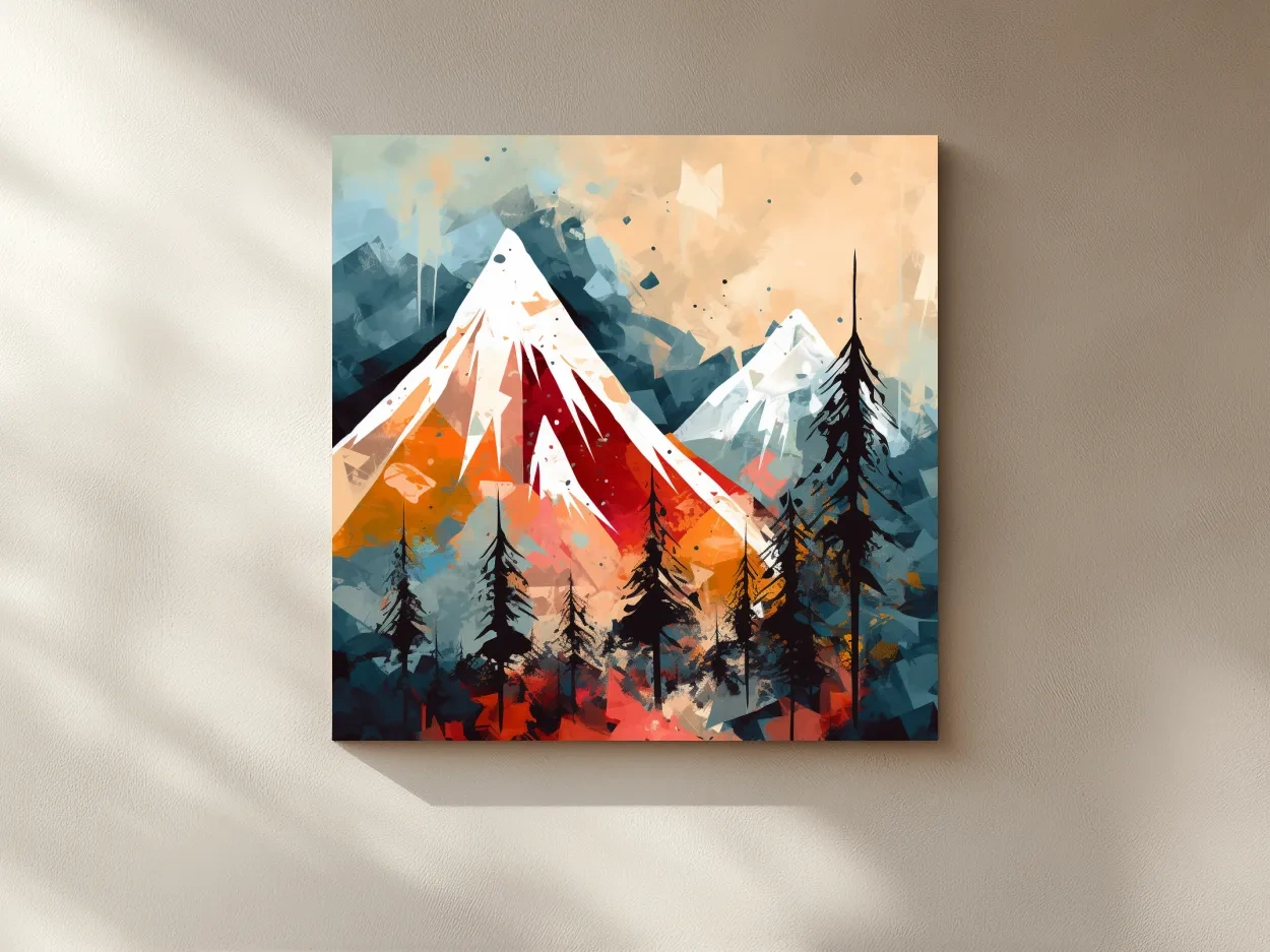 Rustic Abstract Mountain Peaks And Pine Forest - Landscape Wall Art
