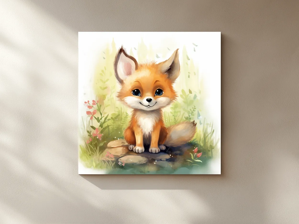 Cute Baby Fox Watercolor Illustration - Woodland Nursery Animal Wall Art