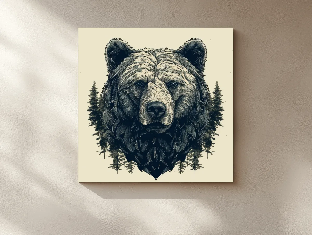 Grizzly Bear Portrait Illustration Artwork - Vintage Wilderness Forest Wall Art