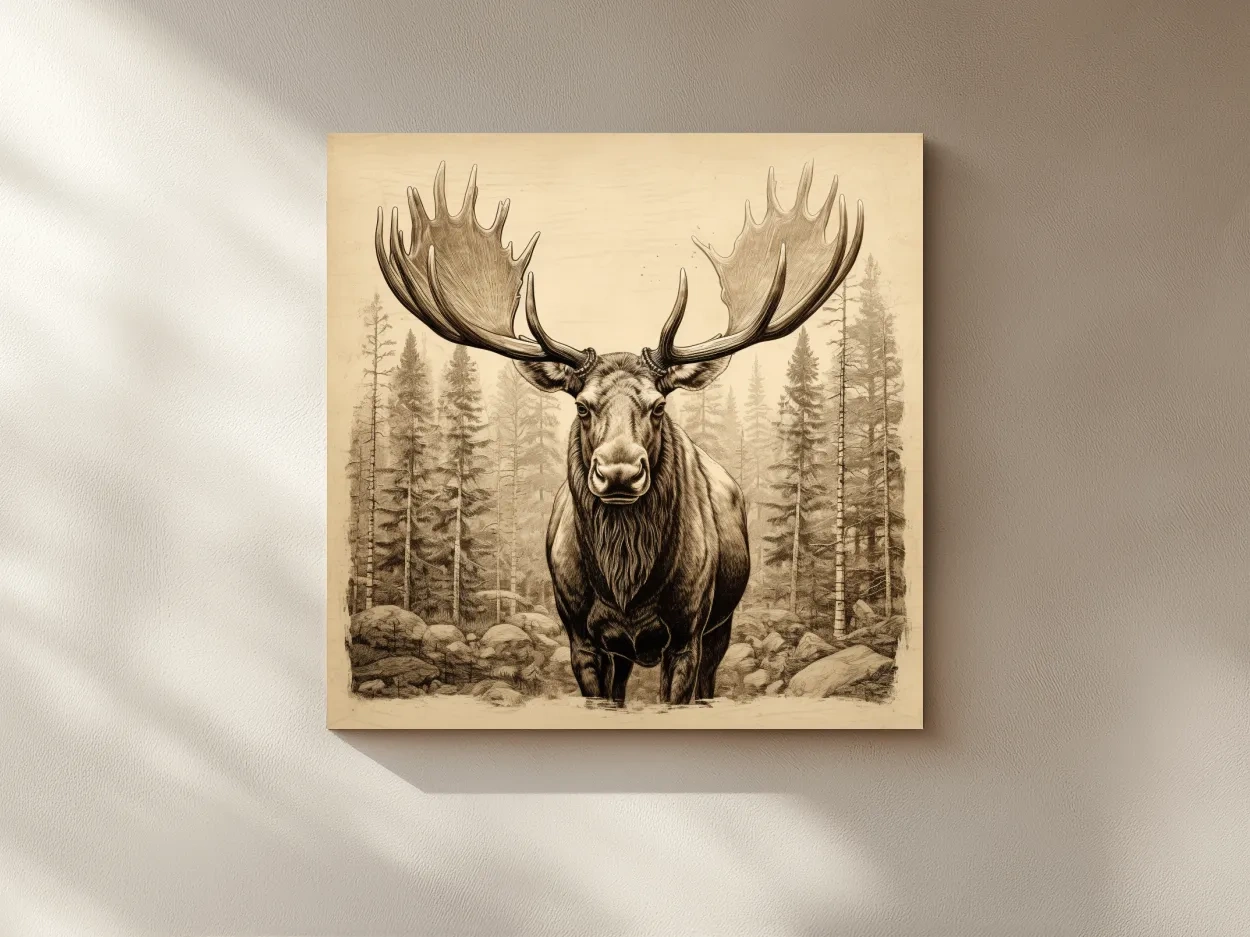 Majestic Moose Portrait Sketch - Vintage Sepia Wildlife Wall Art