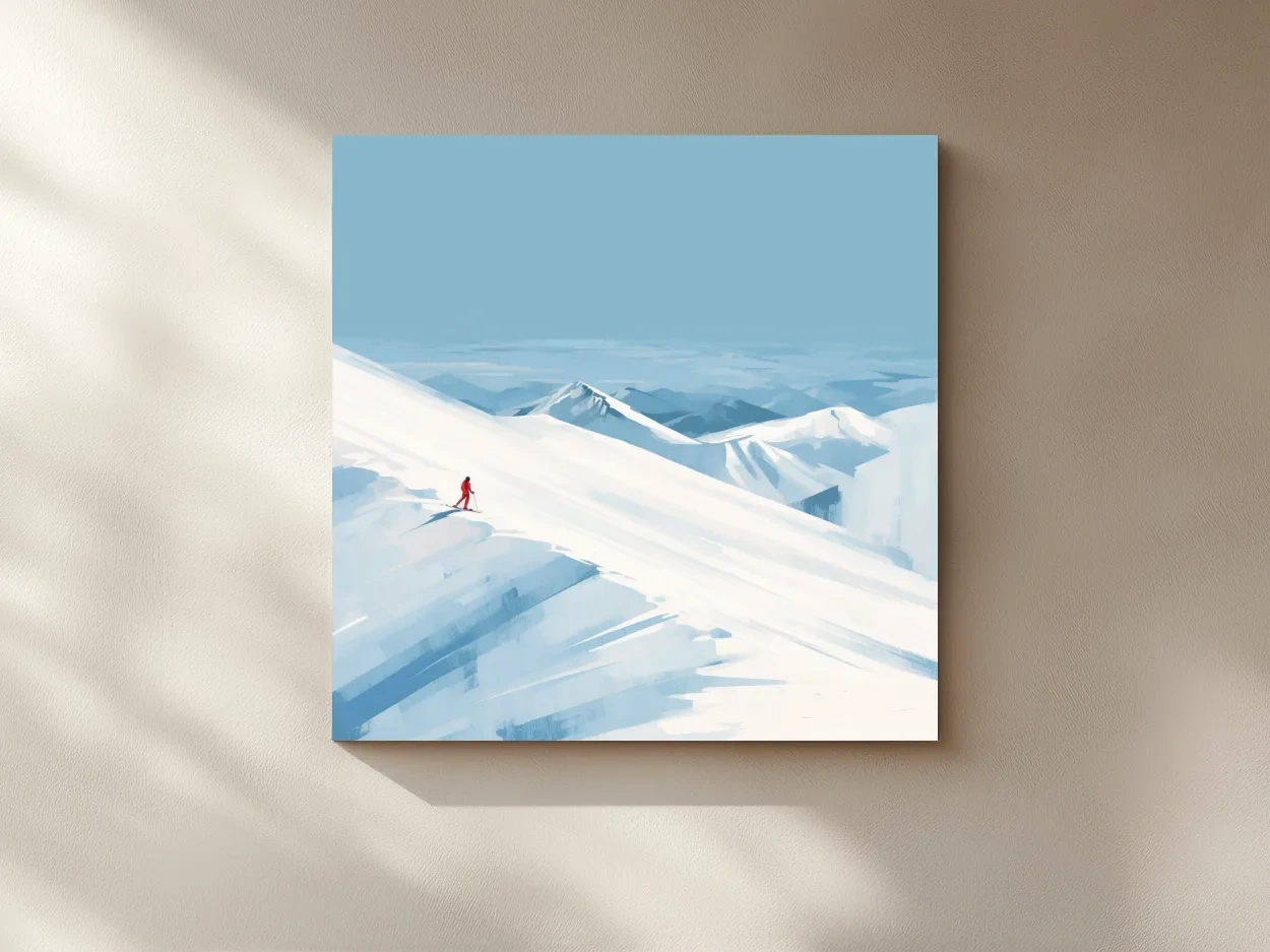 Minimalist Backcountry Skier Painting - Alpine Winter Wall Art
