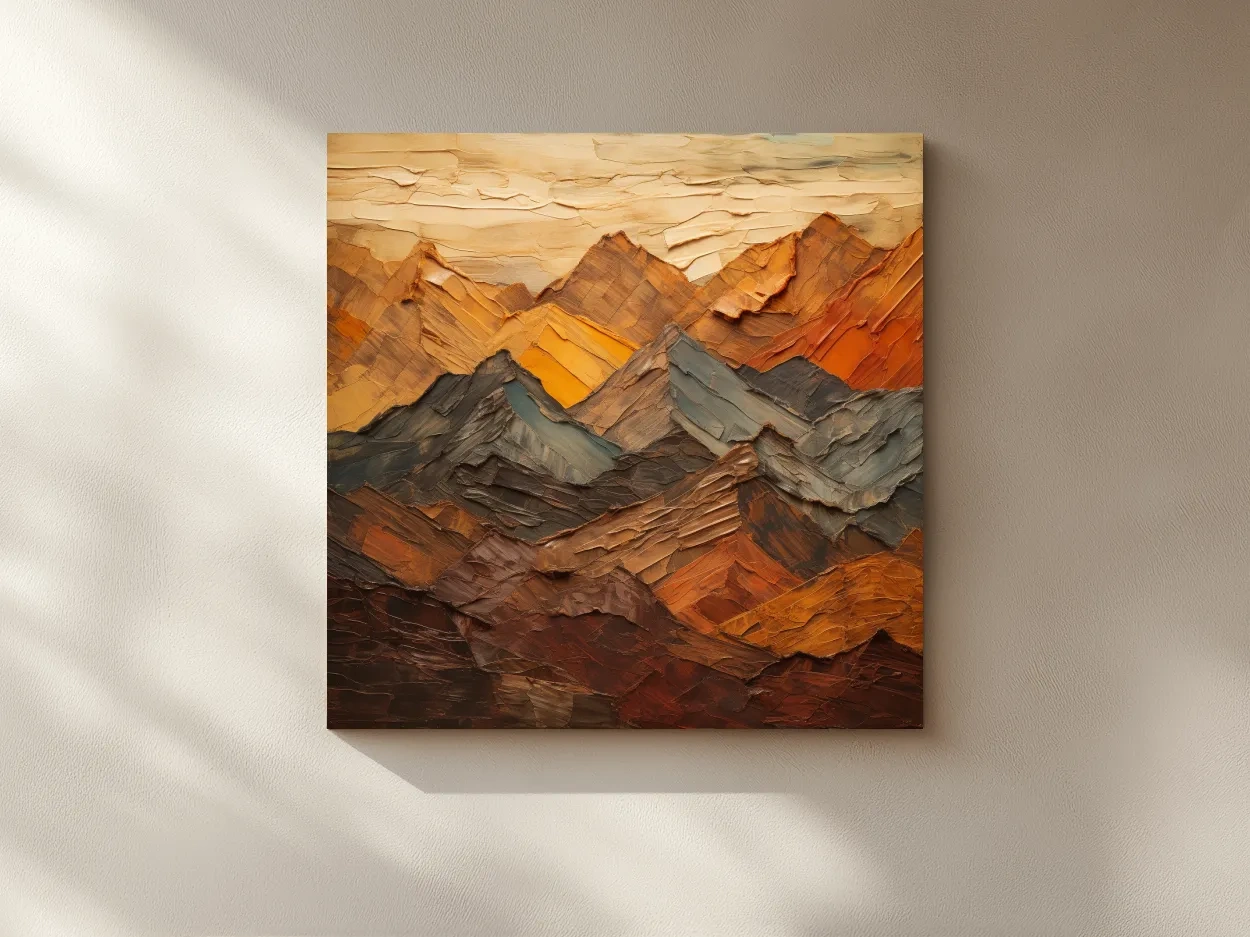 Textured Abstract Mountain Range Painting - Impasto Effect Rustic Landscape Wall Art