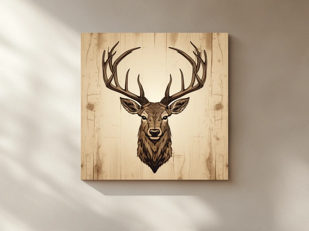 Rustic Stag Head Illustration - Vintage Woodland Cabin Wall Art