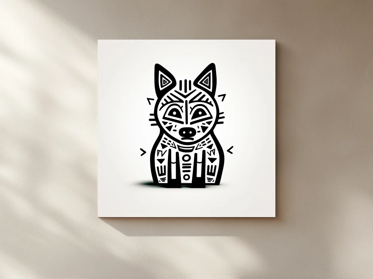 Minimalist Tribal Fox Line Art - Quirky Black And White Animal Wall Art
