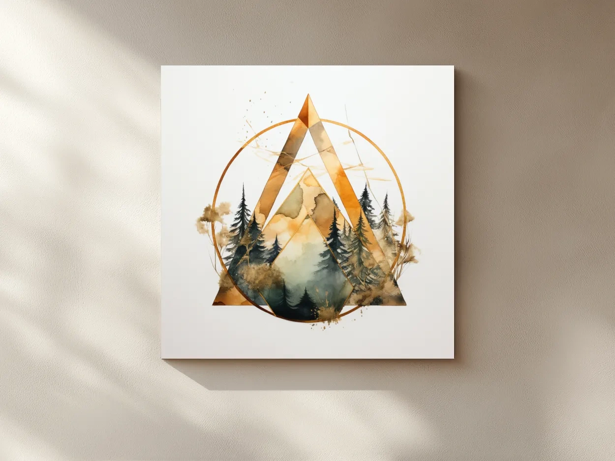 Watercolour forest art, minimal elegant geometric shapes