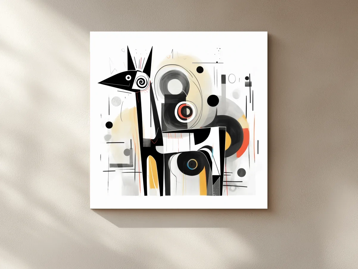 Abstract mid-century style painting of a geometric deer