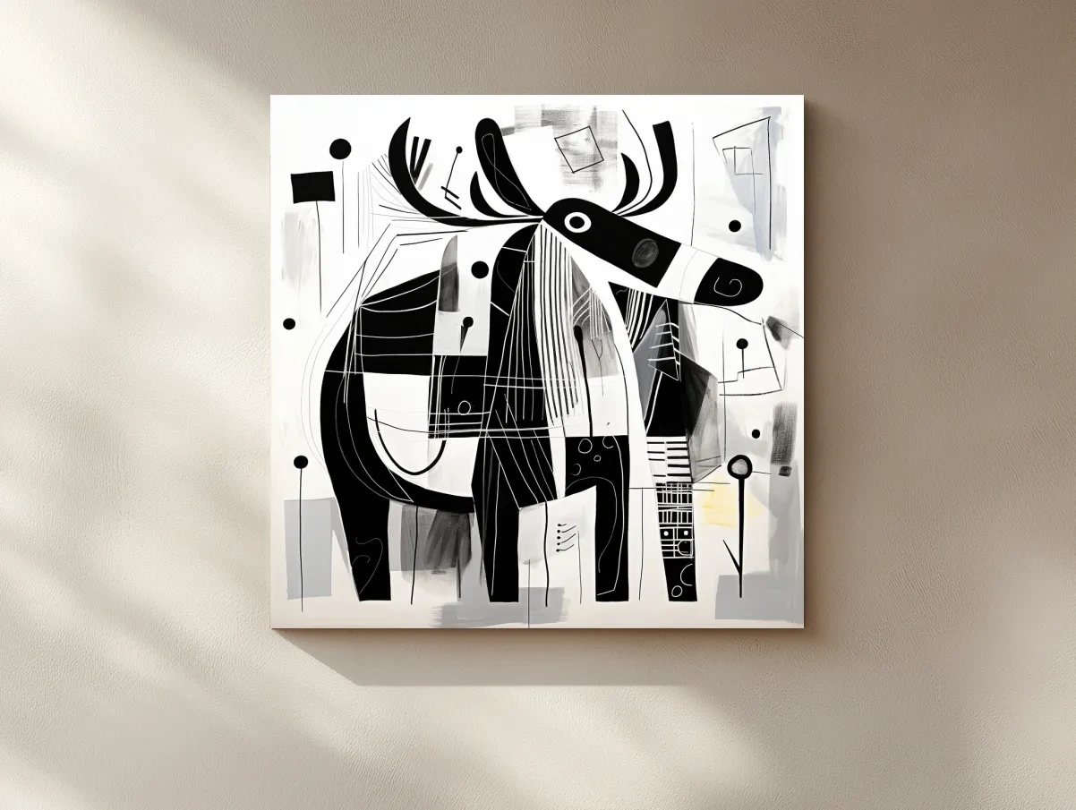 Abstract mid-century style painting of a moose