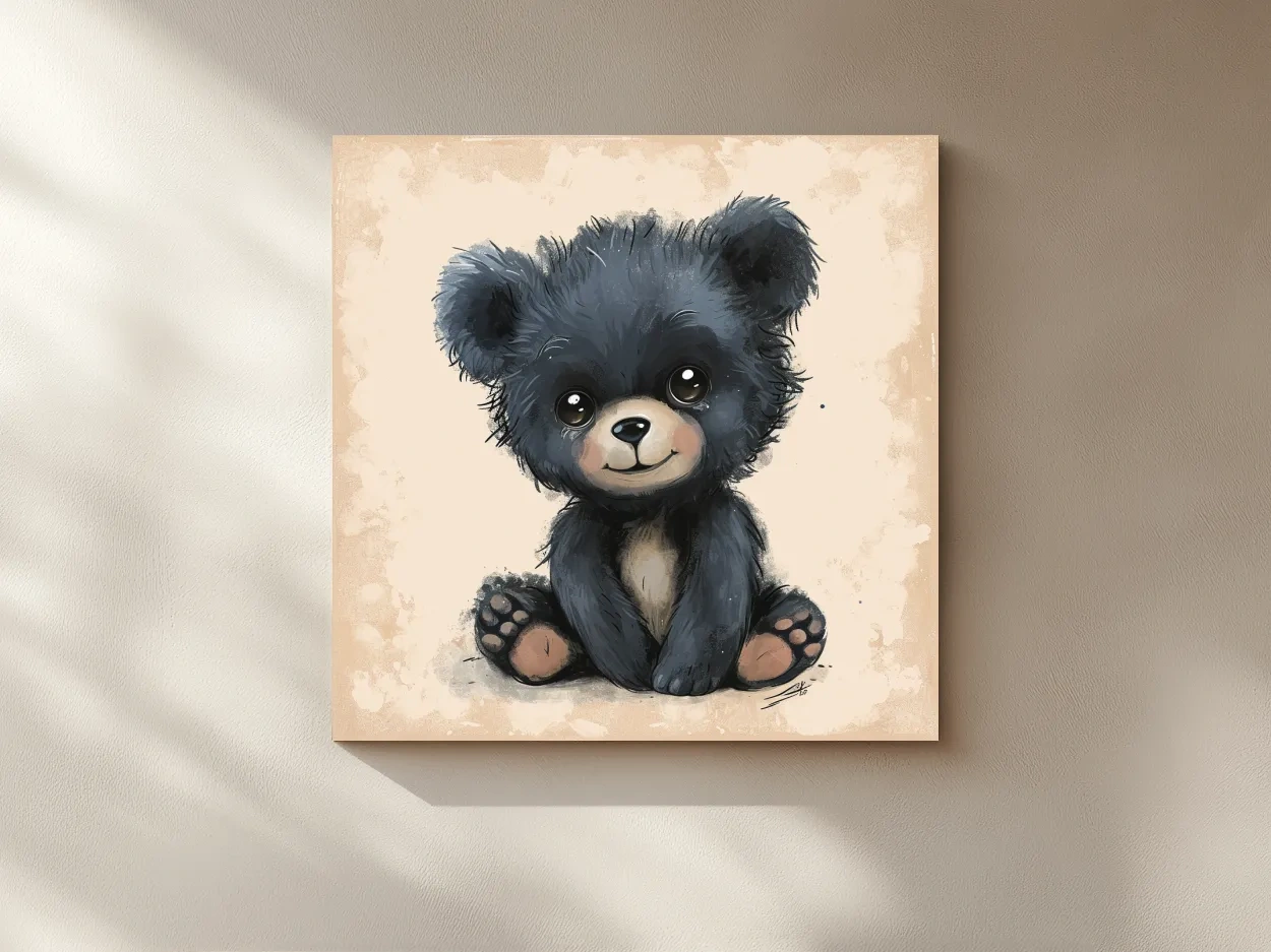 Cute Baby Bear Cub Painting - Whimsical Nursery Animal Wall Art