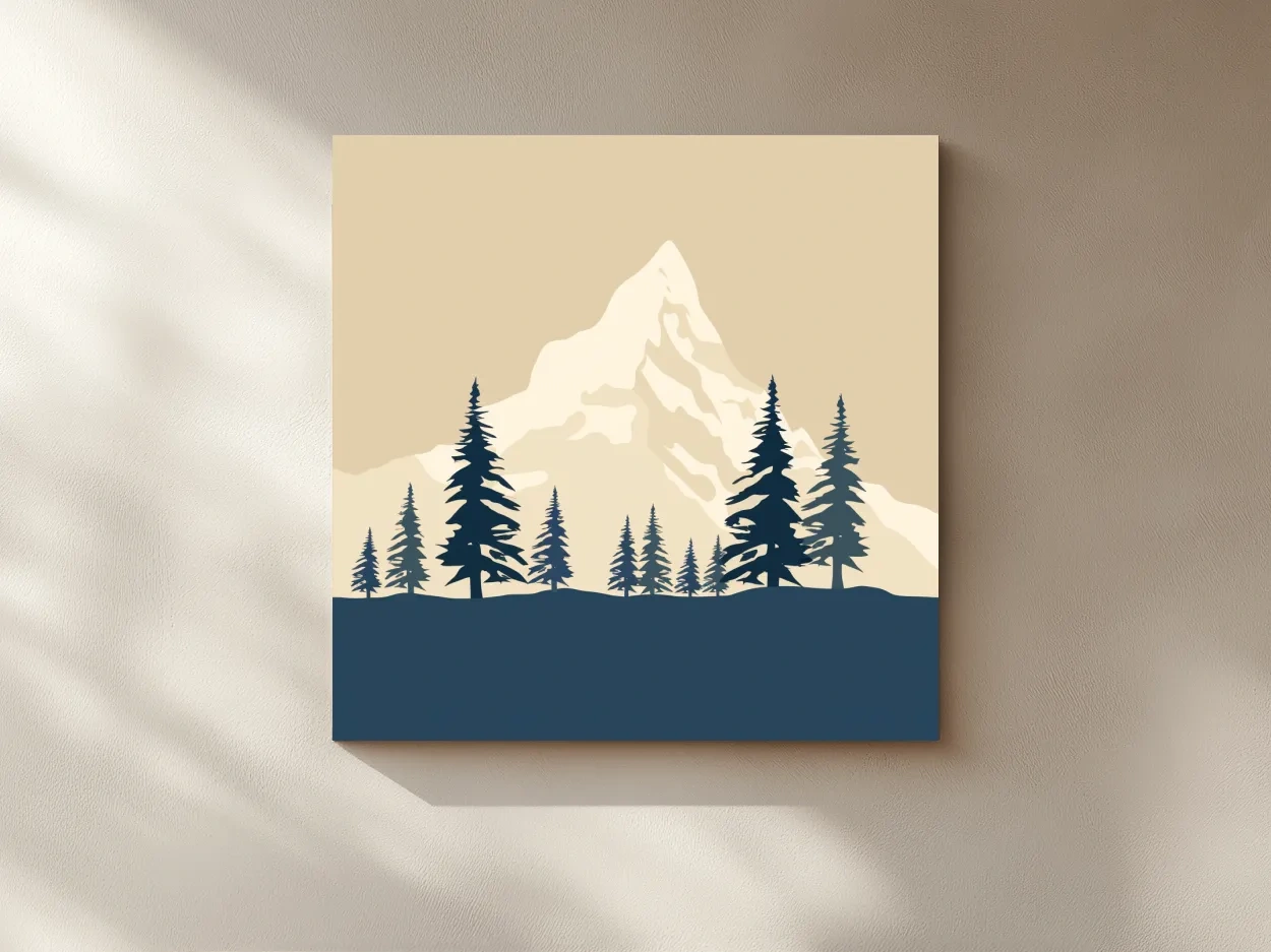 Minimalist Rustic Alpine Mountain Silhouette - Scandinavian Pine Forest Landscape Wall Art