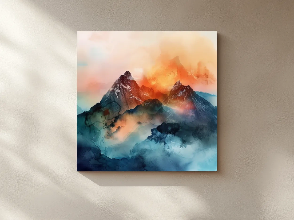 Vibrant Abstract Alpine Mountain Sunrise - Watercolor Landscape Artwork