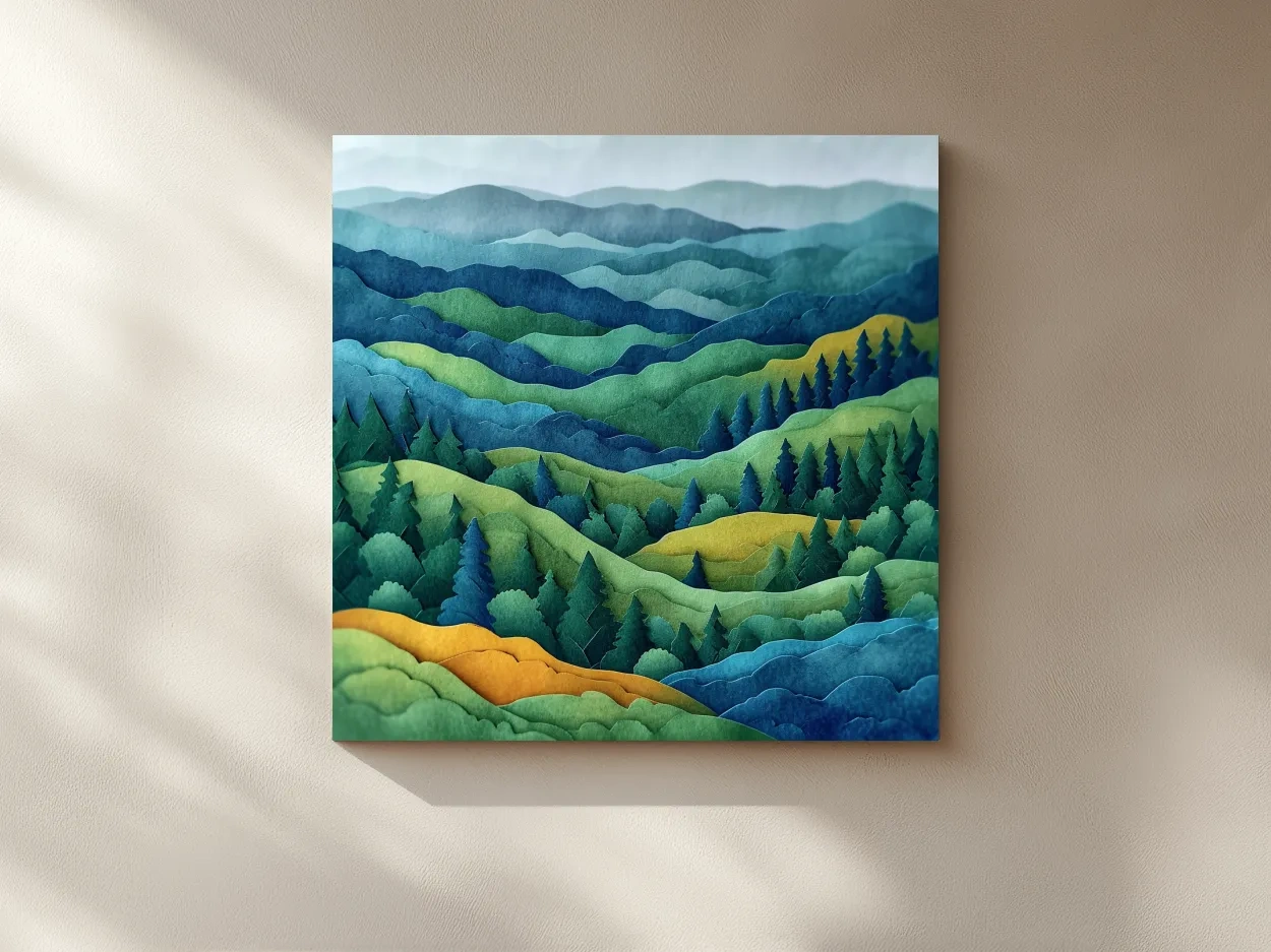 Layered Papercut Mountain Forest Landscape - 3D Effect Wall Art