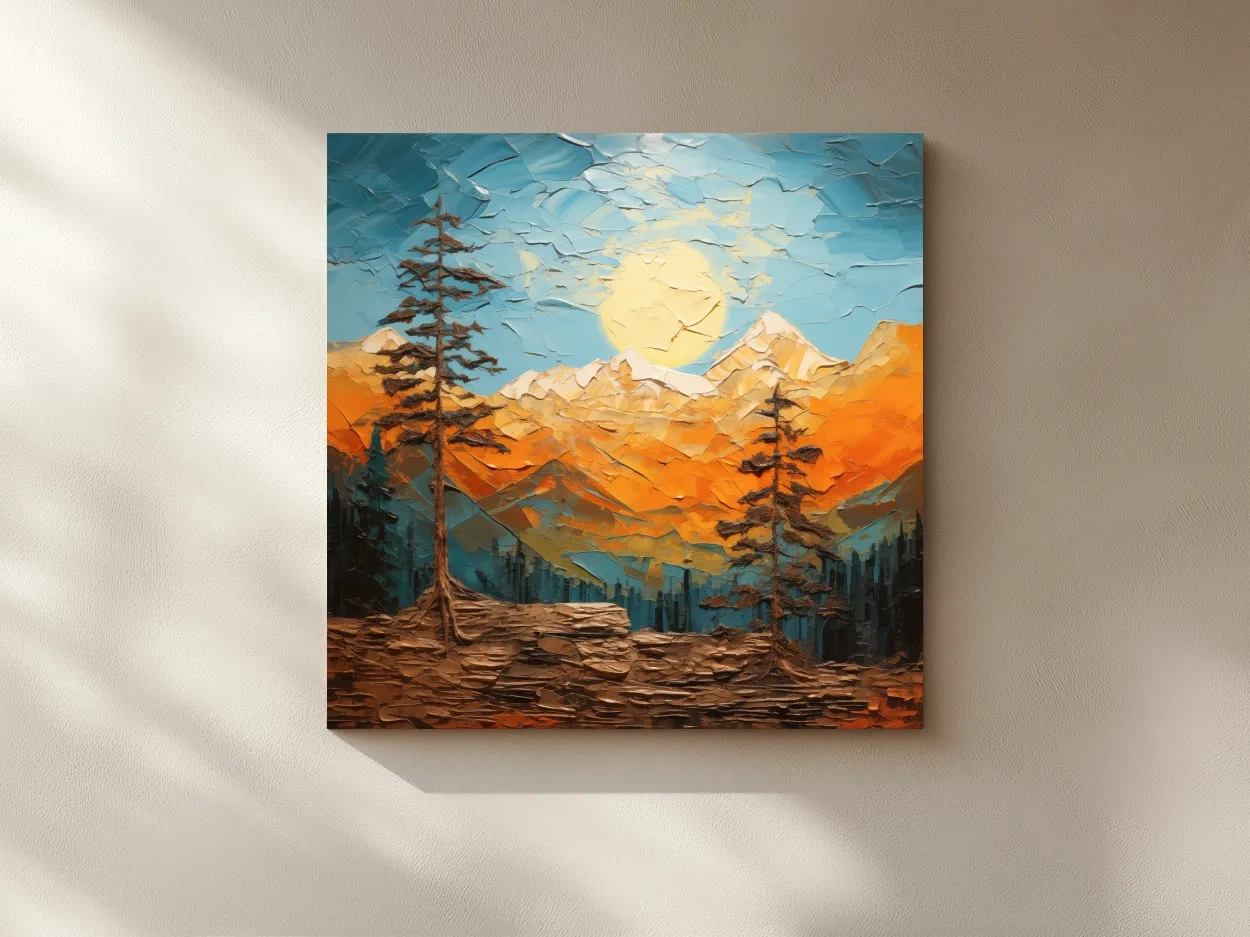 Impasto Style Mountain Sunrise Landscape - Bold Alpine Wall Art