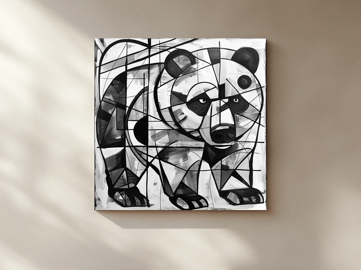 Abstract Cubism Bear Portrait Painting - Modern Wildlife Wall Art