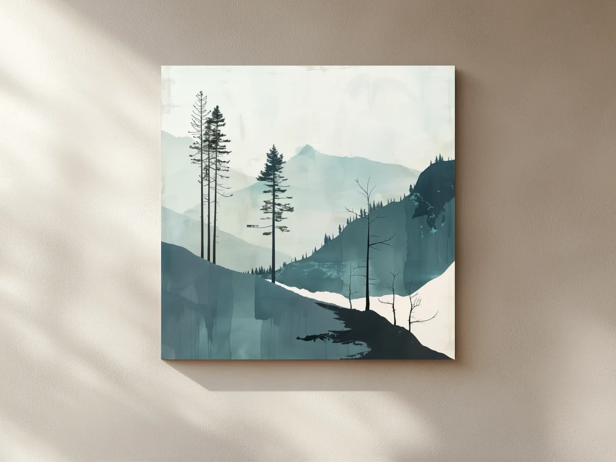 Minimalist Nordic Forest Artwork - Scandinavian Alpine Mountain Wall Art