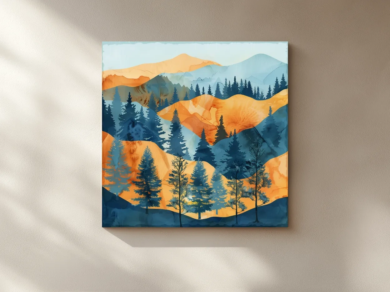 Abstract Alpine Mountain Forest Landscape - Modern Watercolor Style Wall Art