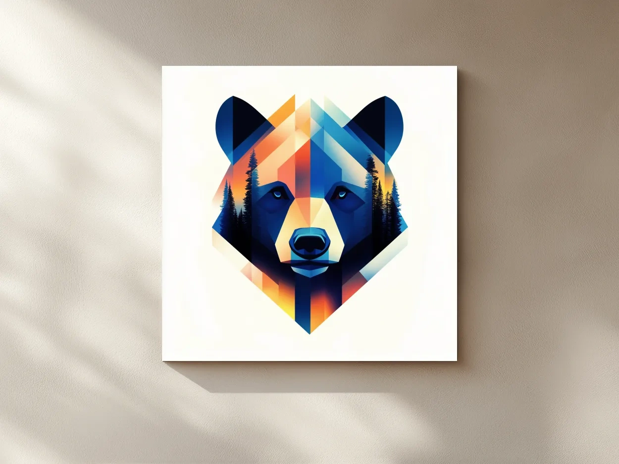 Colorful Geometric Grizzly Bear Forest Portrait - Modern Wildlife Wall Art