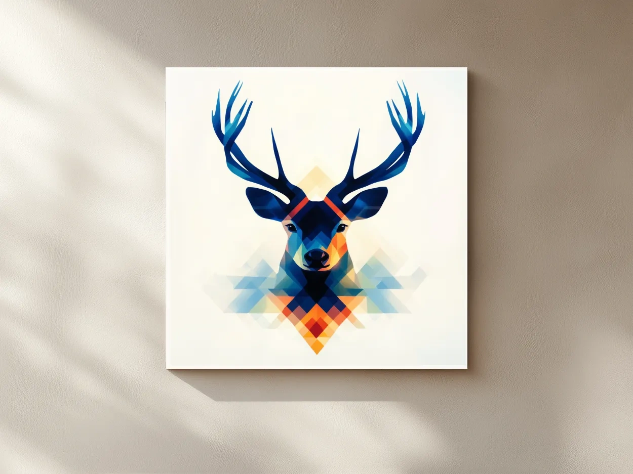 Geometric Stag Head Illustration - Colorful Abstract Wildlife Wall Art