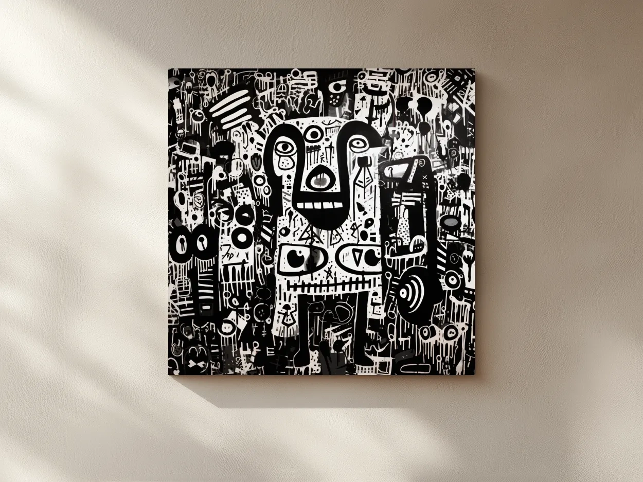 Black And White Abstract Graffiti Bear - Urban Street Art Wall Artwork